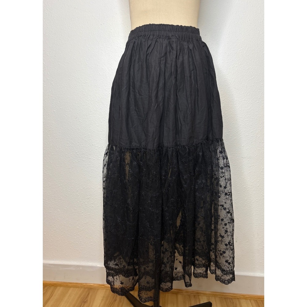 Womens Skirt Lace Trim Maxi Small Black Whimsigoth Victorian Witchy